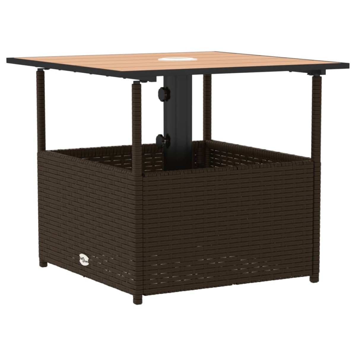 vidaXL Τραπέζι Κήπου με Οπή Ομπρέλας Καφέ 55x55x46,5εκ. Συνθ. Ρατάν