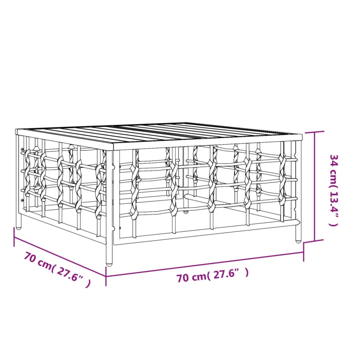 vidaXL Τραπέζι Κήπου Ανθρακί 70 x 70 x 34 εκ. από Συνθετικό Ρατάν