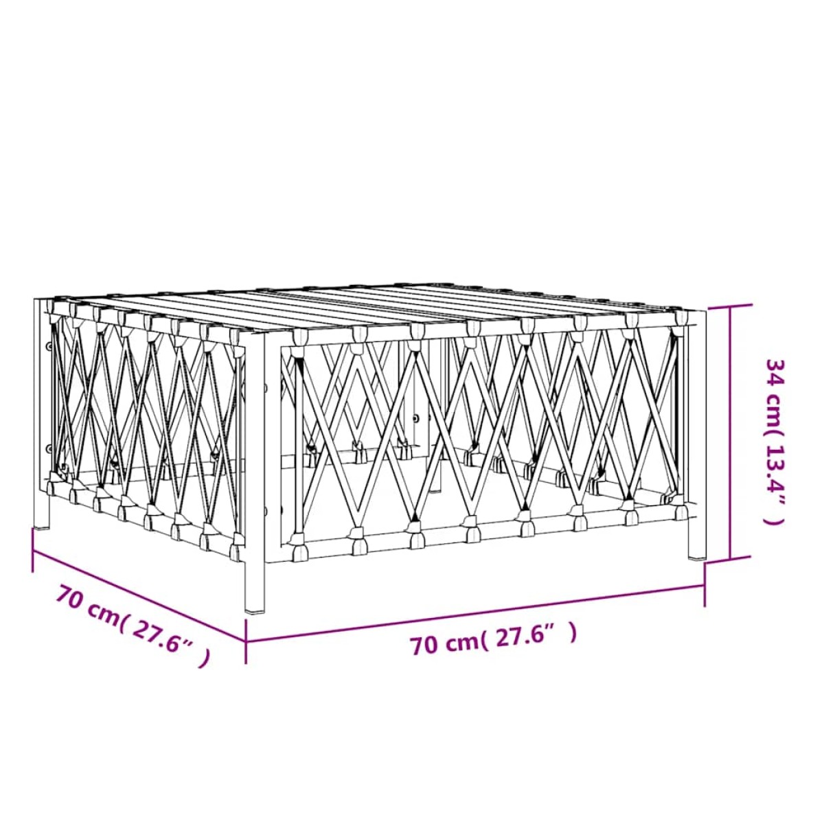 vidaXL Τραπέζι Κήπου Λευκό 70 x 70 x 34 εκ. από Πλεγμένο Ύφασμα