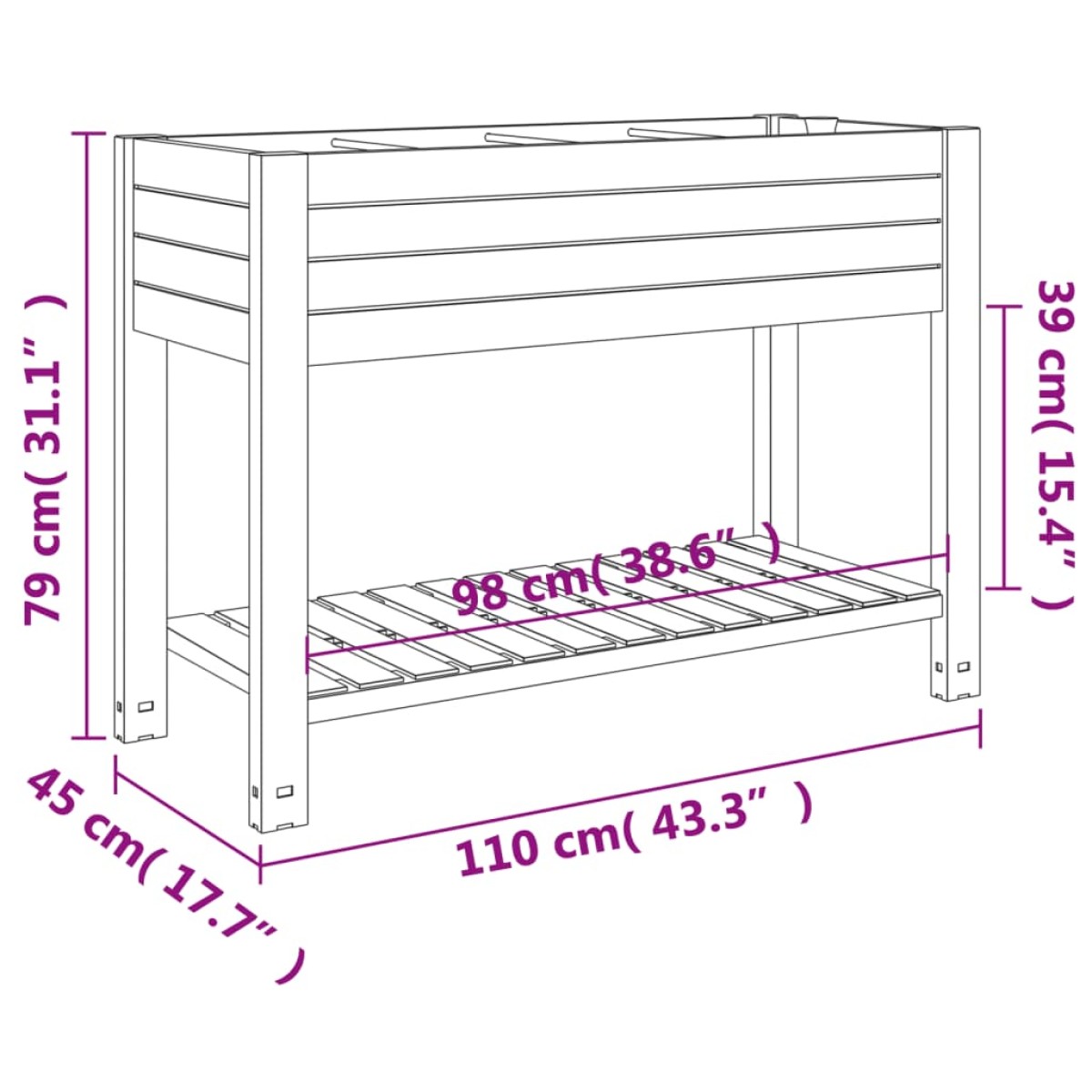 vidaXL Ζαρντινιέρα Κήπου Υπερυψωμένη Λευκή 110x45x79 εκ. Πολυπρ/λένιο