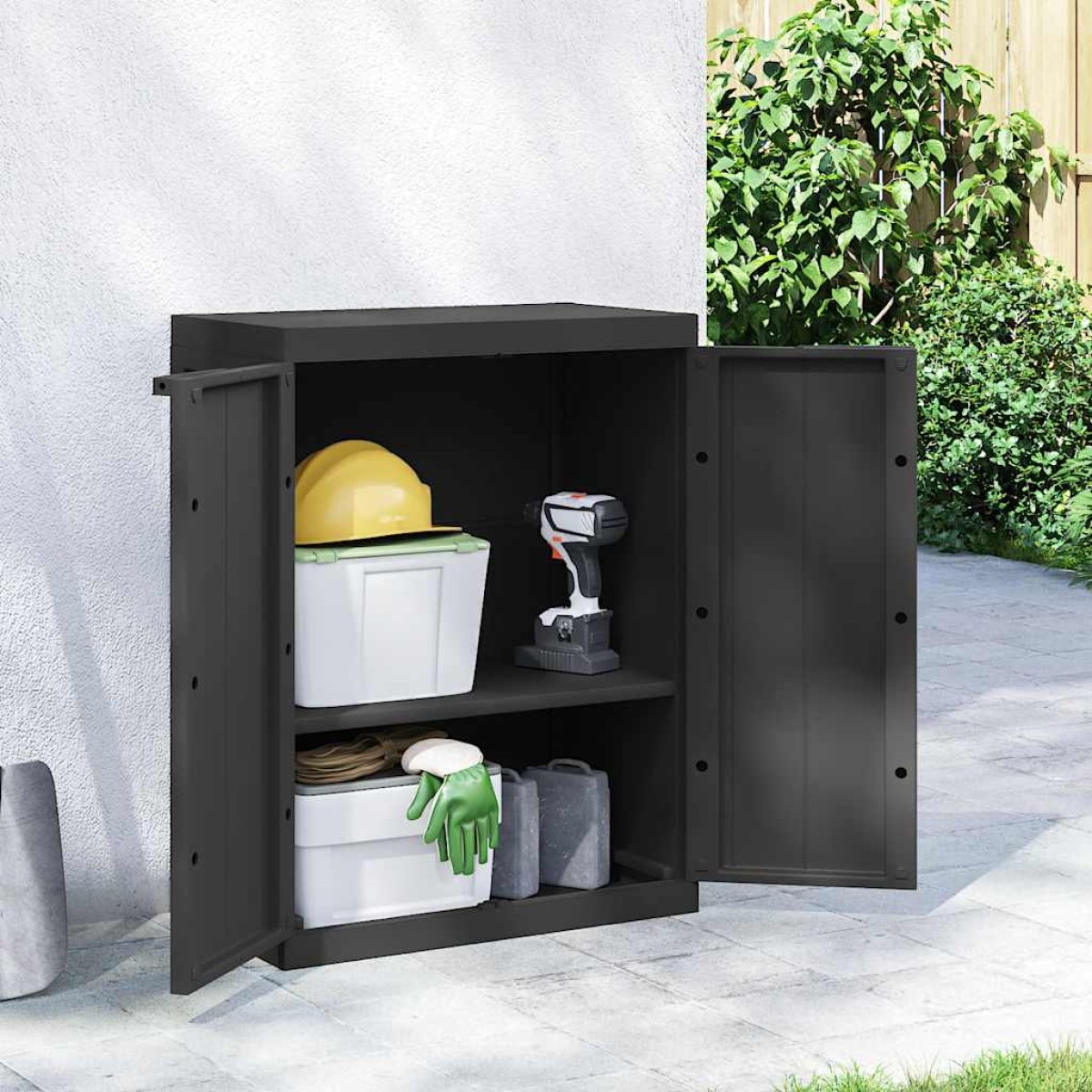 vidaXL Ντουλάπι Αποθ. Εξ. Χώρου Μαύρο 65x37x85 εκ. Πολυπροπυλένιο