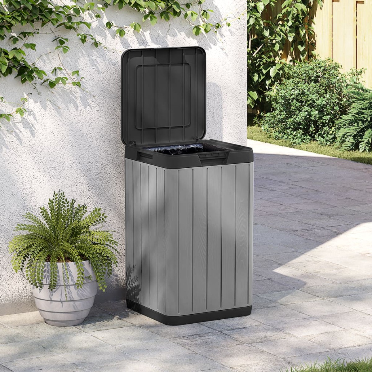 vidaXL Κάδος Απορριμμάτων Εξωτερ. Χώρου Γκρι 38x38x65 εκ. Πολυπρ/λένιο