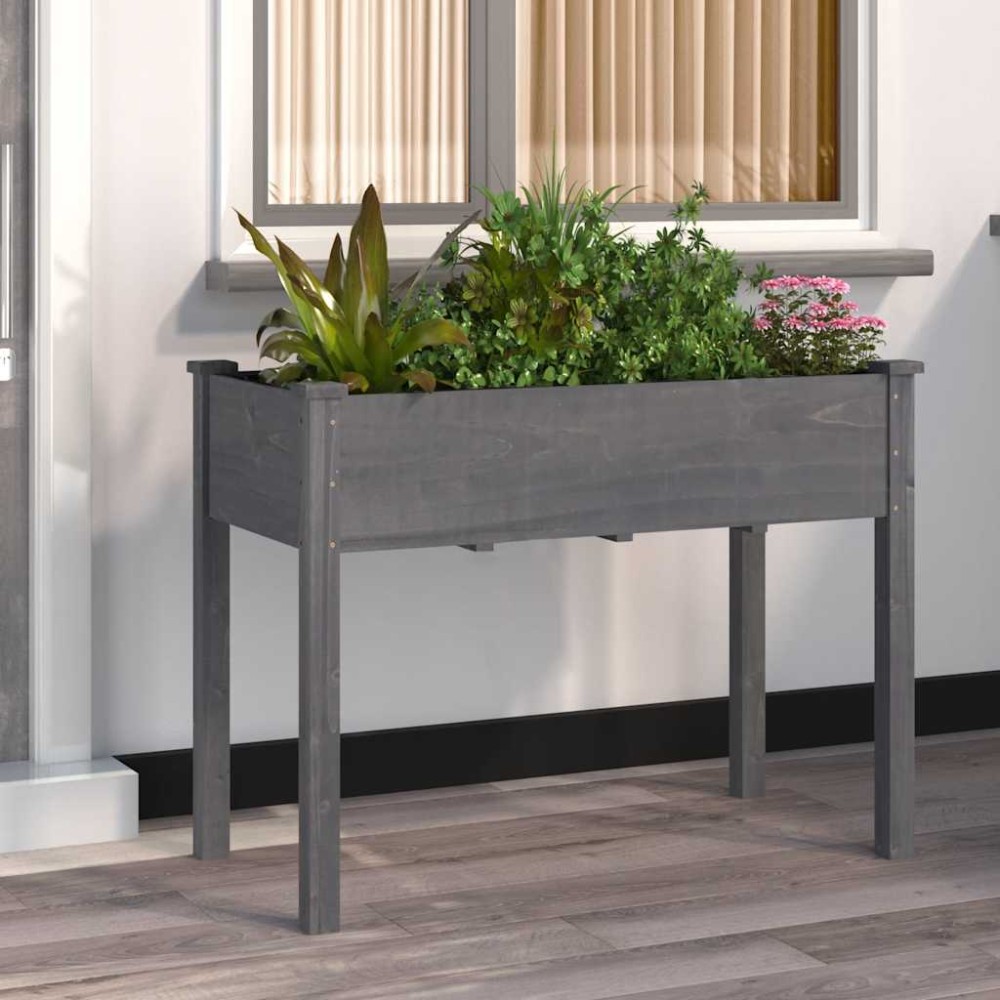 vidaXL Γλάστρα με Επένδυση Γκρι 118x59x76 εκ. από Μασίφ Ξύλο Ελάτης