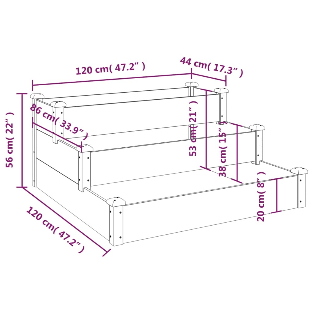 vidaXL Ζαρντινιέρα Υπερυψωμένη Καφέ 120x120x56 εκ. Μασίφ Ξύλο Ελάτης