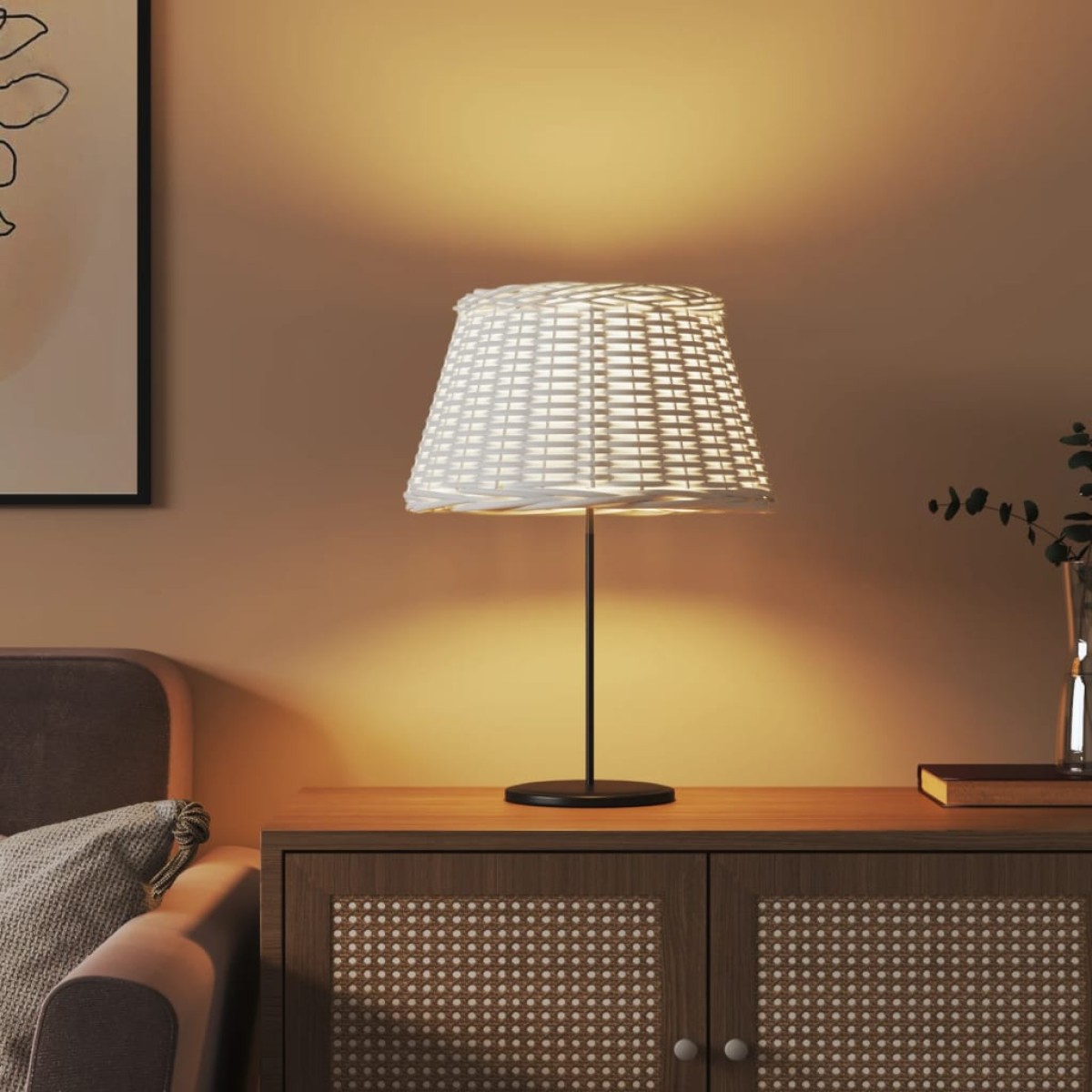 vidaXL Καπέλο Φωτιστικού Λευκό Ø50x30 εκ. από Wicker
