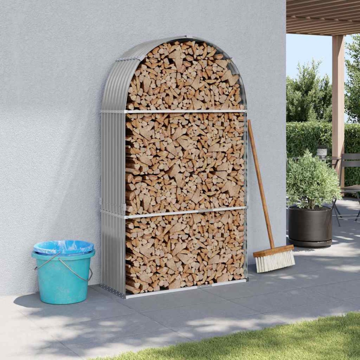 vidaXL Ξυλοθήκη Αν. Γκρι 120 x 45 x 210 εκ. από Γαλβανισμένο Ατσάλι