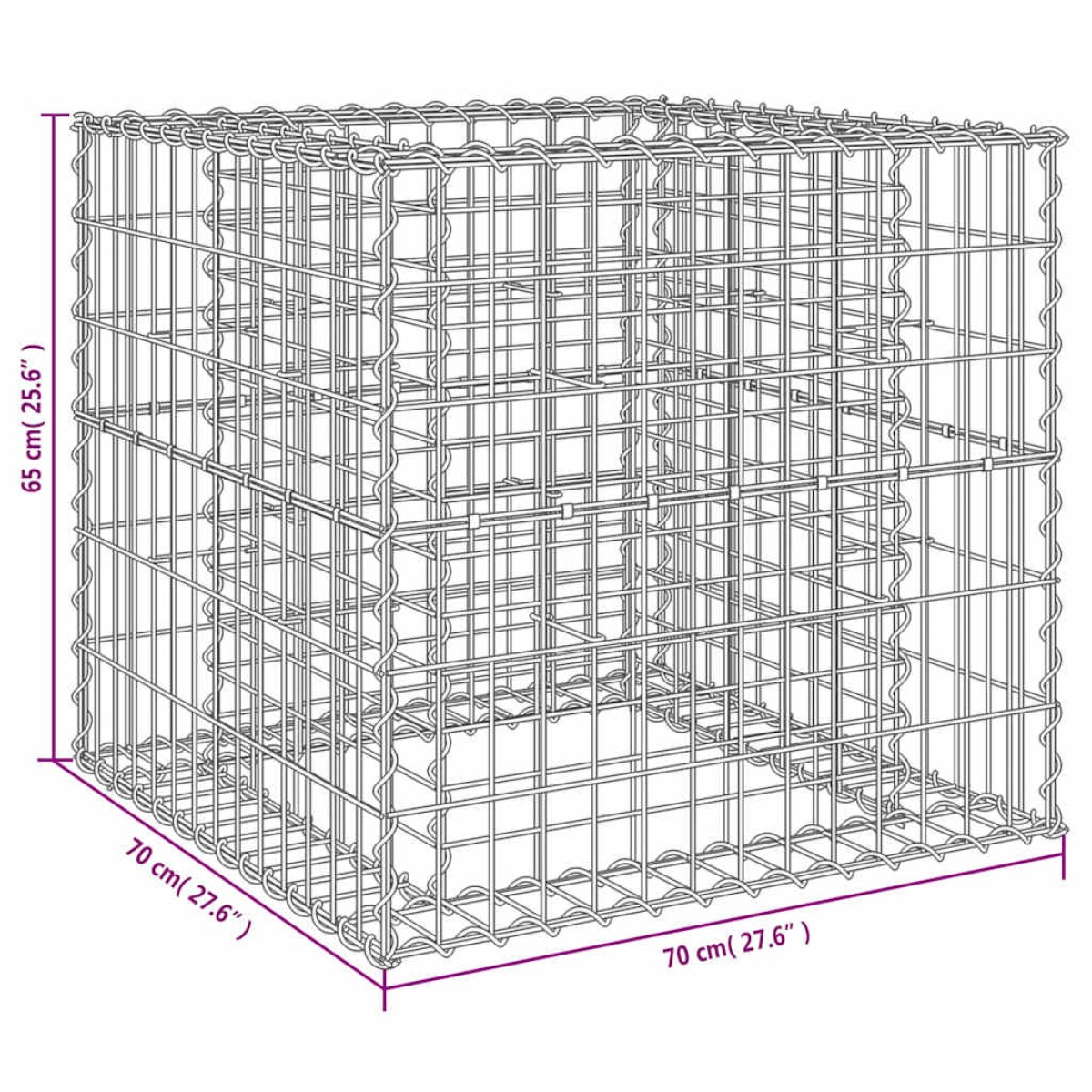 vidaXL Συρματοκιβώτιο Ασημί 70 x 70 x 65 εκ. από Γαλβανισμένο Χάλυβα
