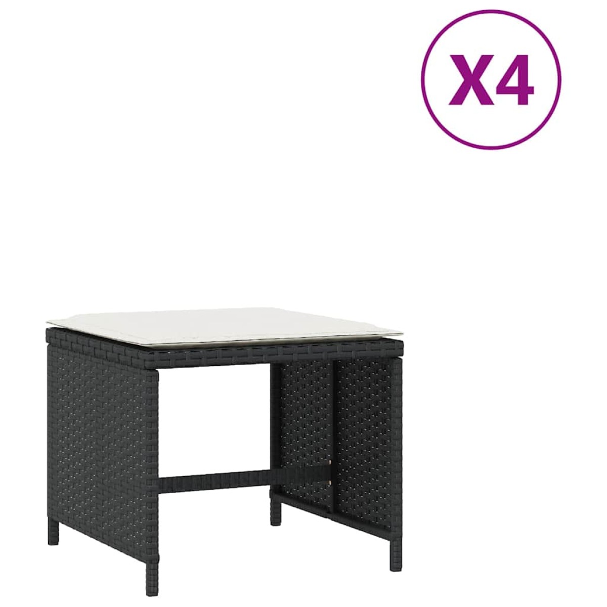 vidaXL Σκαμπό Κήπου 4 τεμ. Μαύρα 41x41x36 Συνθετικό Ρατάν με Μαξιλάρια