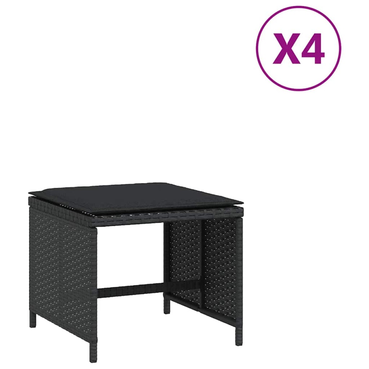 vidaXL Σκαμπό Κήπου 4 τεμ. Μαύρα 41x41x36 Συνθετικό Ρατάν με Μαξιλάρια