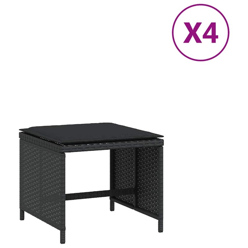 vidaXL Σκαμπό Κήπου 4 τεμ. Μαύρα 41x41x36 Συνθετικό Ρατάν με Μαξιλάρια