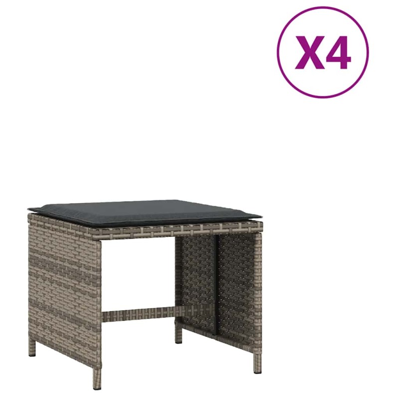 vidaXL Σκαμπό Κήπου 4 τεμ. Γκρι 41x41x36 Συνθετικό Ρατάν με Μαξιλάρια