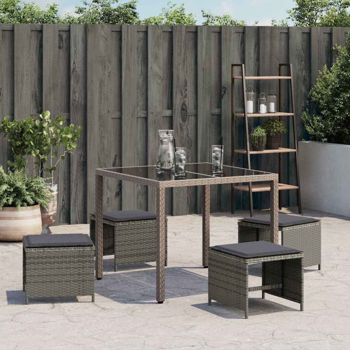 vidaXL Σκαμπό Κήπου 4 τεμ. Γκρι 41x41x36 Συνθετικό Ρατάν με Μαξιλάρια