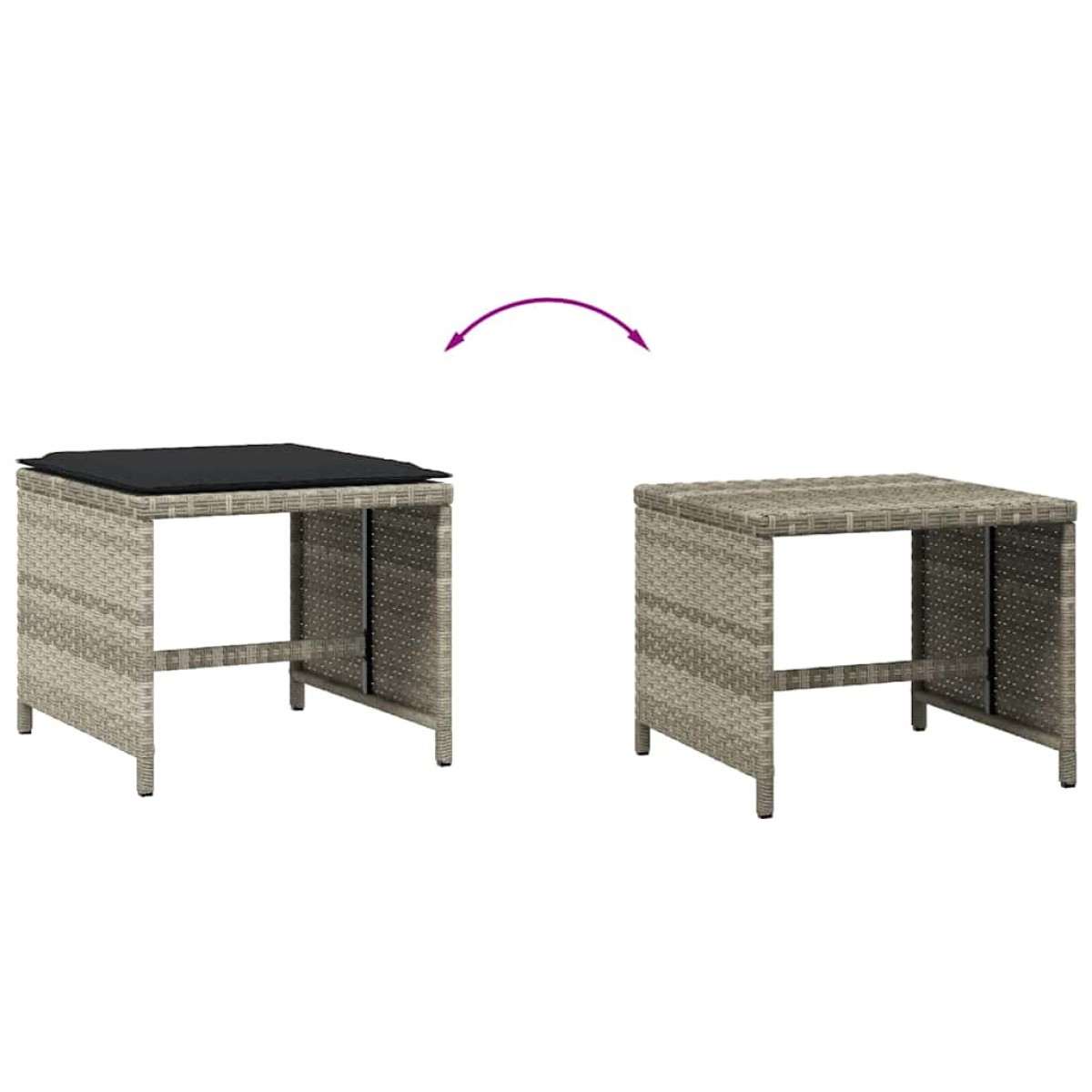 vidaXL Σκαμπό Κήπου 4 τεμ. Αν. Γκρι 41x41x36 εκ. Συνθ. Ρατάν Μαξιλάρια