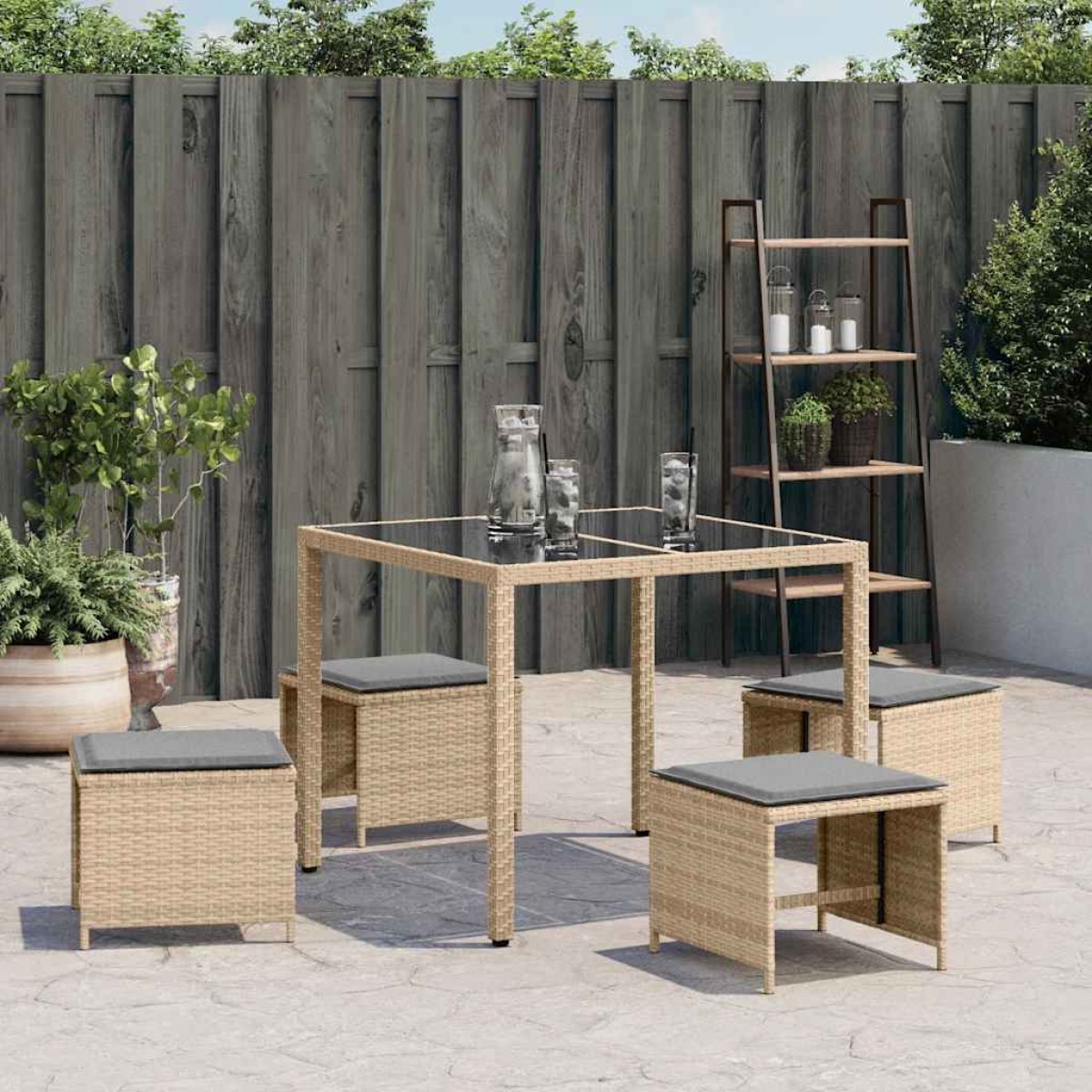 vidaXL Σκαμπό Κήπου 4 τεμ Μικτό Μπεζ 41x41x36 εκ Συνθ. Ρατάν+Μαξιλάρια