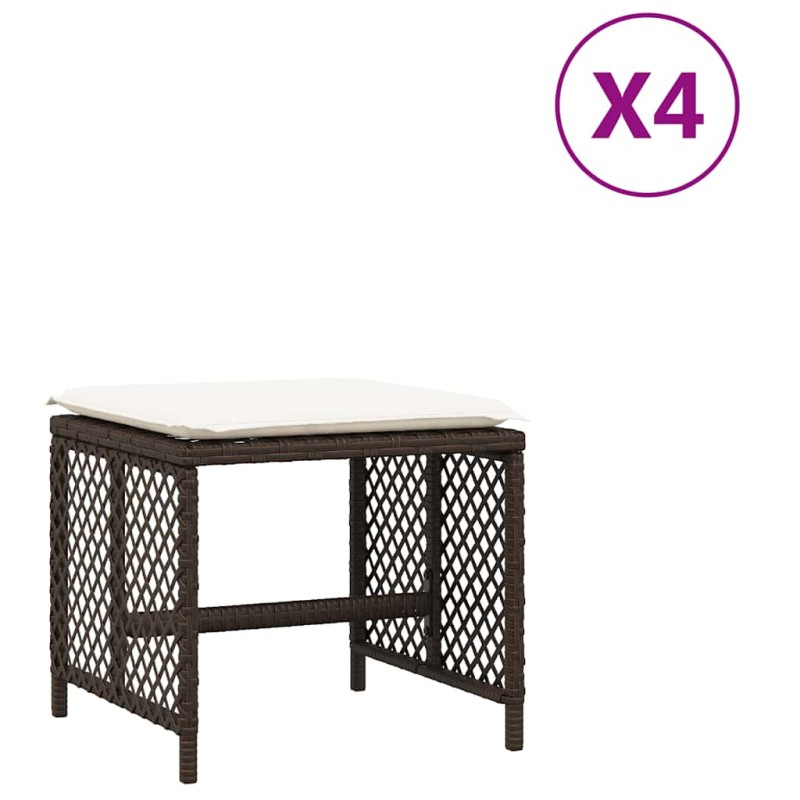 vidaXL Σκαμπό Κήπου 4 τεμ. Καφέ 41x41x36 εκ. Συνθ. Ρατάν με Μαξιλάρια
