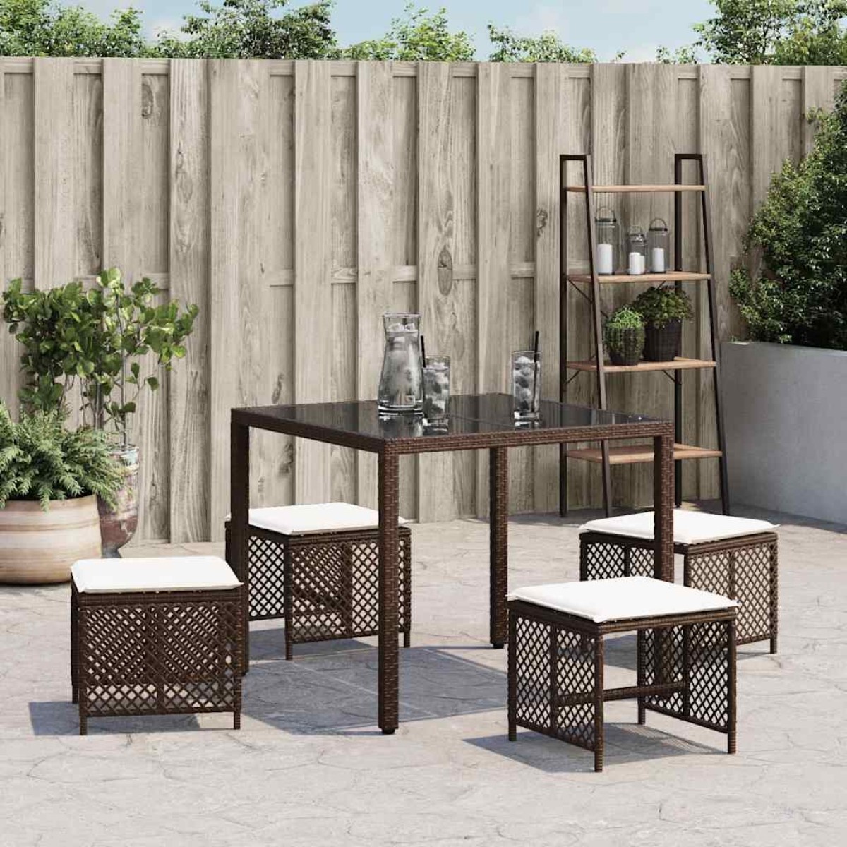 vidaXL Σκαμπό Κήπου 4 τεμ. Καφέ 41x41x36 εκ. Συνθ. Ρατάν με Μαξιλάρια