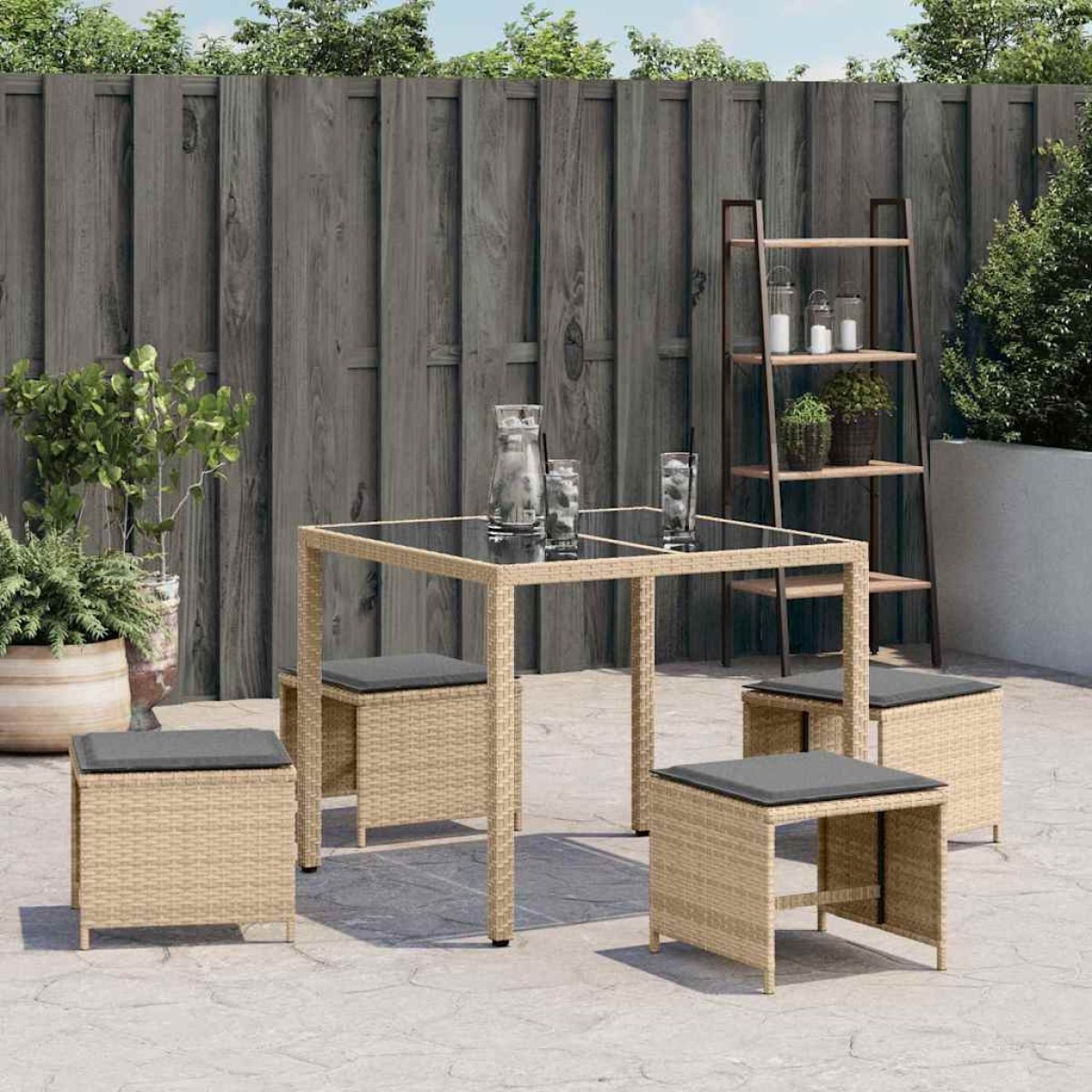 vidaXL Σκαμπό Κήπου 4 τεμ Μικτό Μπεζ 41x41x36 εκ Συνθ. Ρατάν+Μαξιλάρια