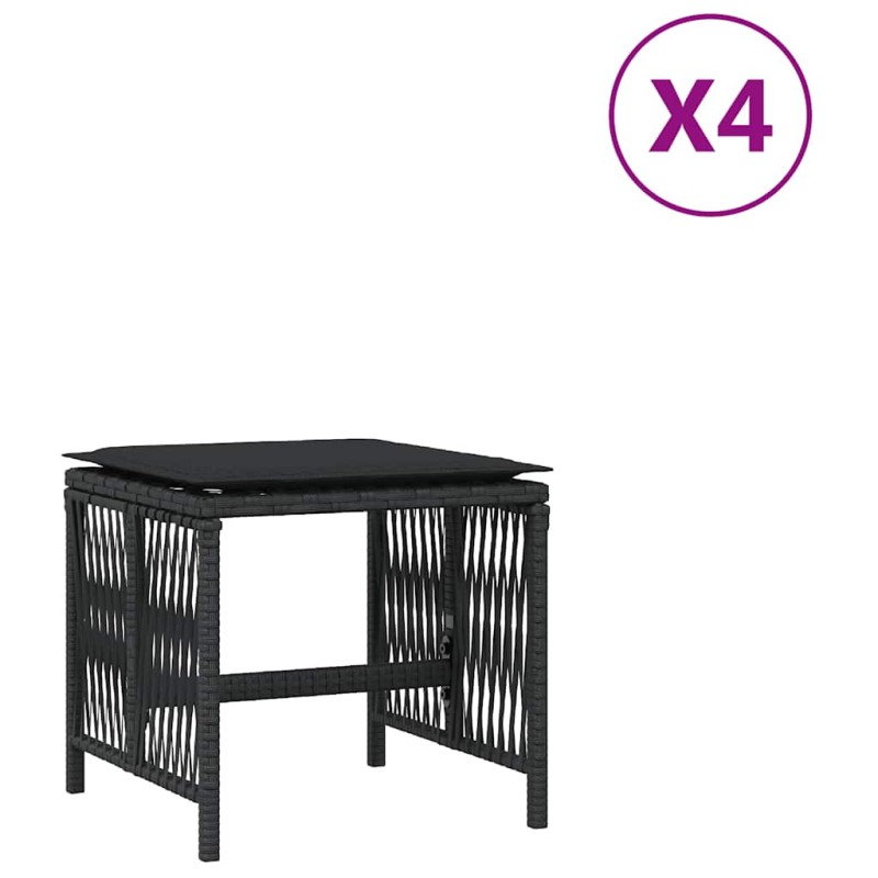 vidaXL Σκαμπό Κήπου 4 τεμ. Μαύρα 41x41x36 Συνθετικό Ρατάν με Μαξιλάρια