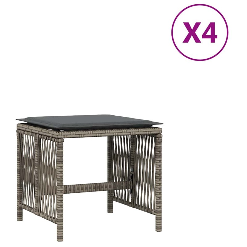 vidaXL Σκαμπό Κήπου 4 τεμ. Γκρι 41x41x36 Συνθετικό Ρατάν με Μαξιλάρια