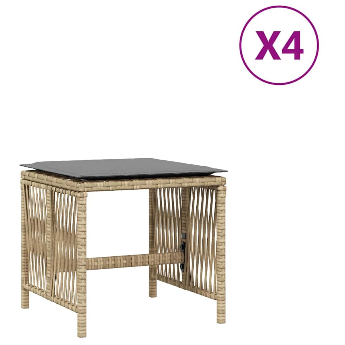 vidaXL Σκαμπό Κήπου 4 τεμ Μικτό Μπεζ 41x41x36 εκ Συνθ. Ρατάν+Μαξιλάρια