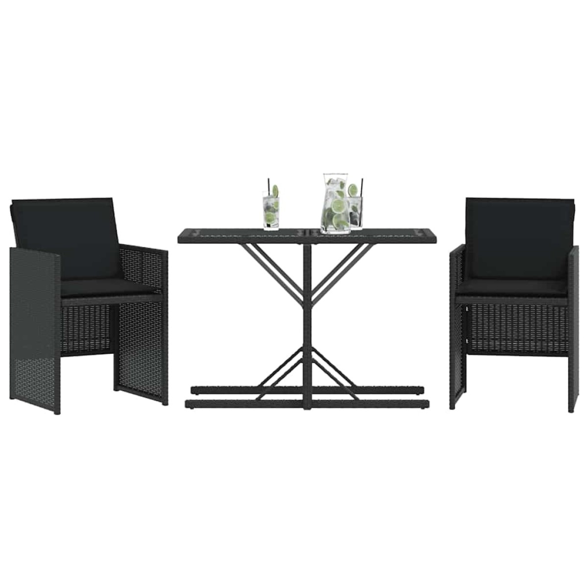 vidaXL Σετ Επίπλων Bistro 3 τεμ. Μαύρο Συνθετ. Ρατάν με Μαξιλάρια