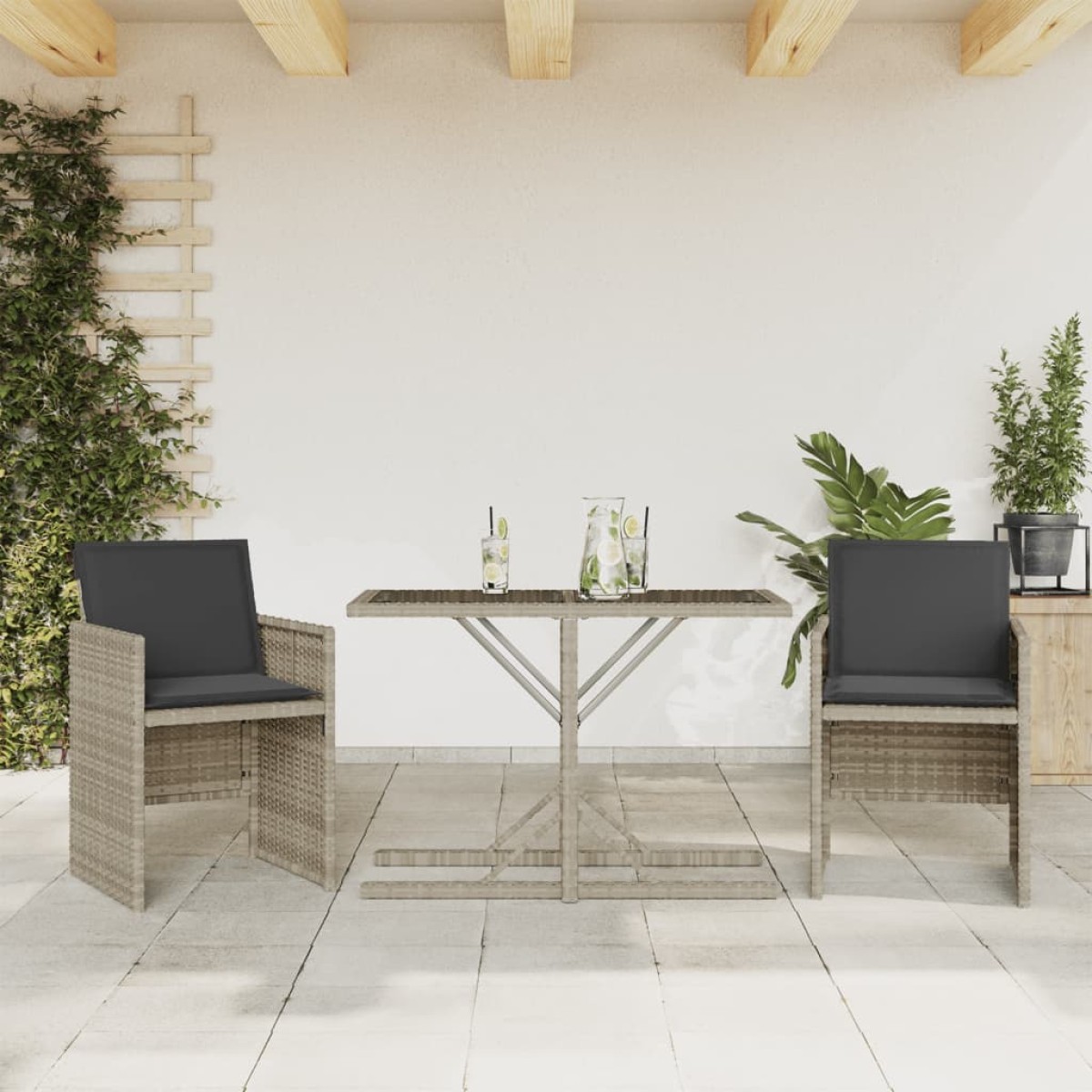 vidaXL Σετ Επίπλων Bistro 3 τεμ. Αν. Γκρι Συνθετικό Ρατάν με Μαξιλάρια