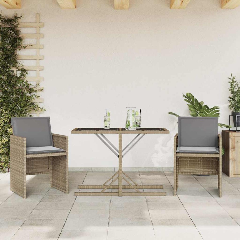 vidaXL Σετ Επίπλων Bistro 3 τεμ. Μικτό Μπεζ Συνθ. Ρατάν με Μαξιλάρια