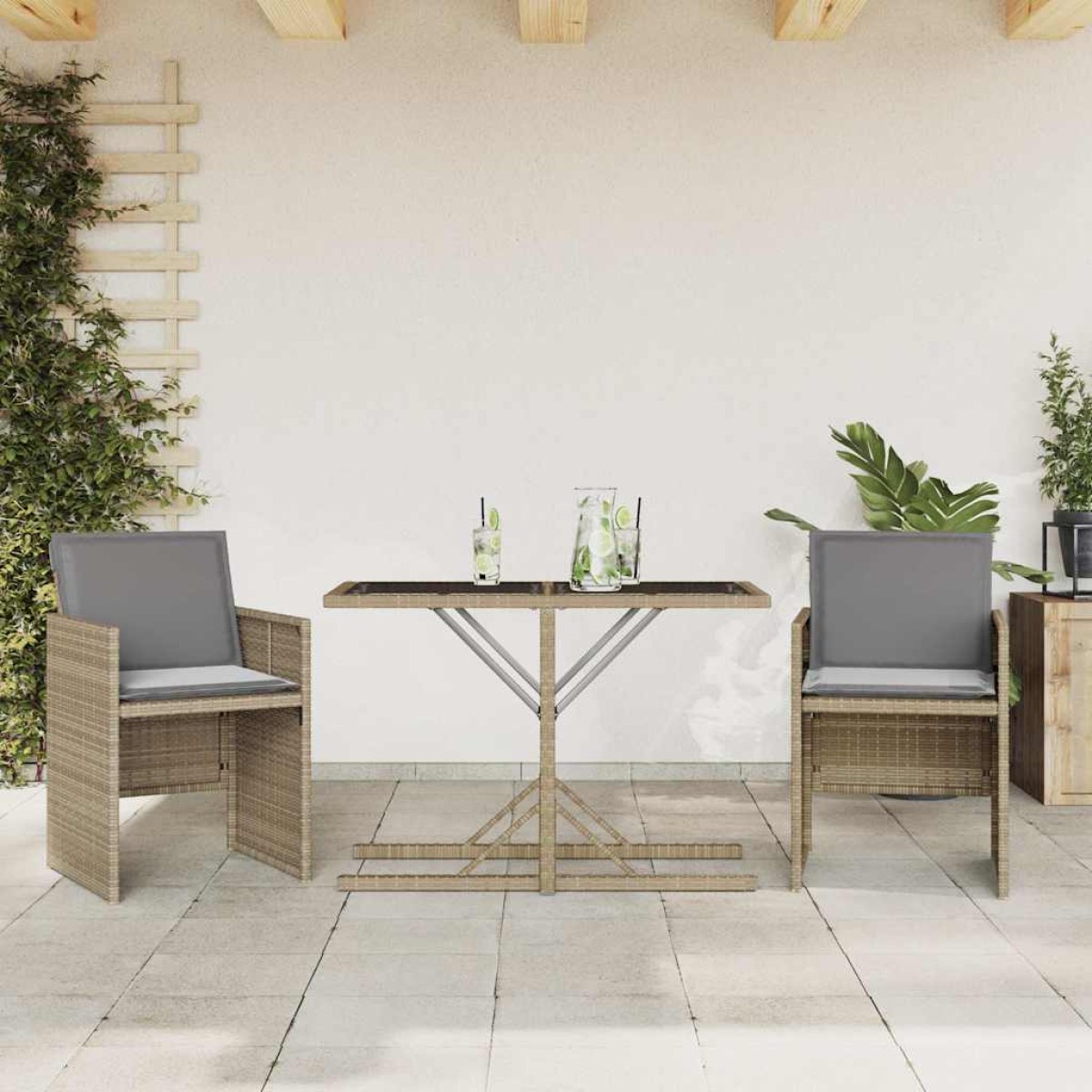 vidaXL Σετ Επίπλων Bistro 3 τεμ. Μικτό Μπεζ Συνθ. Ρατάν με Μαξιλάρια