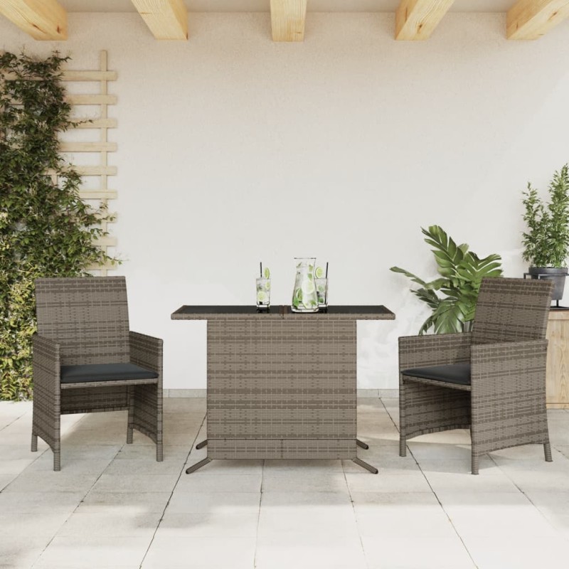 vidaXL Σετ Επίπλων Bistro 3 τεμ Γκρι Συνθετικό Ρατάν με Μαξιλάρια