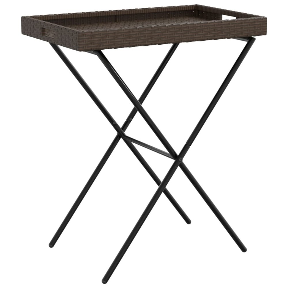 vidaXL Τραπέζι Δίσκος Πτυσσόμενο Καφέ 65x40x75 εκ. Συνθετικό Ρατάν
