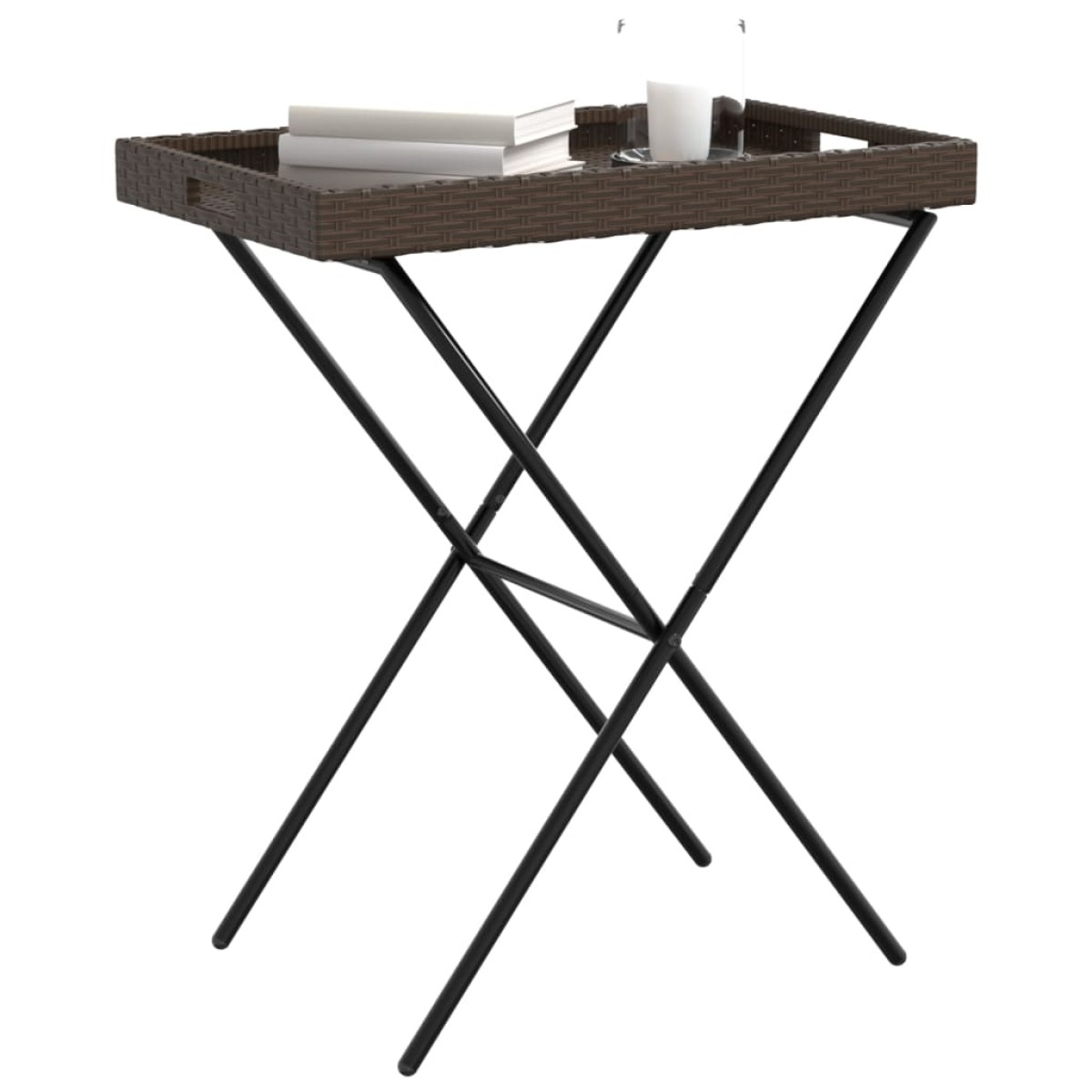 vidaXL Τραπέζι Δίσκος Πτυσσόμενο Καφέ 65x40x75 εκ. Συνθετικό Ρατάν