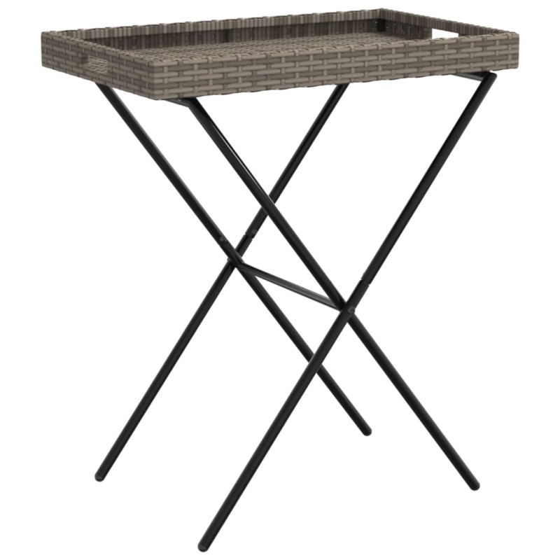 vidaXL Τραπέζι Δίσκος Πτυσσόμενο Γκρι 65x40x75 εκ. Συνθετικό Ρατάν