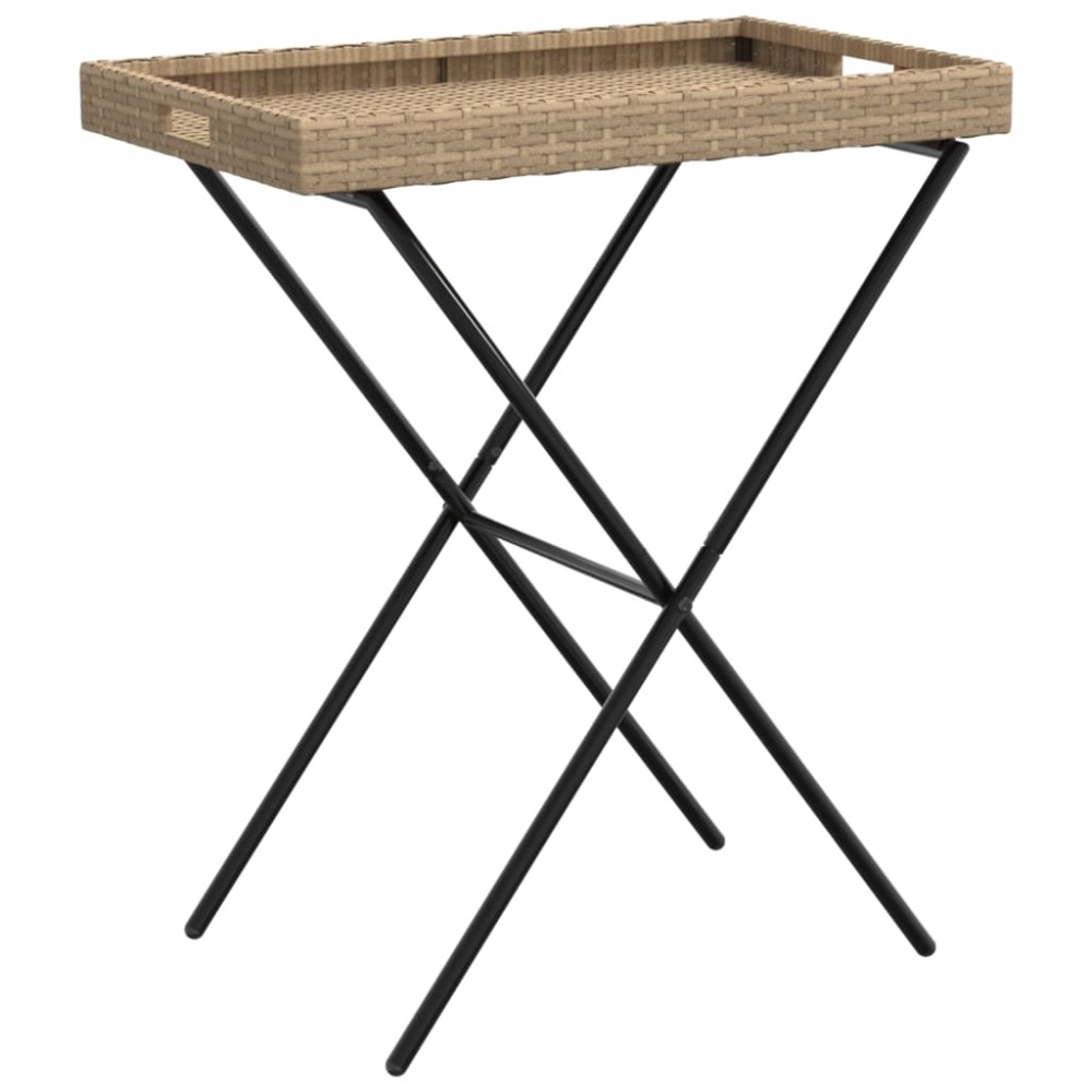 vidaXL Τραπέζι Δίσκος Πτυσσόμενο Μπεζ 65x40x75 εκ. Συνθετικό Ρατάν