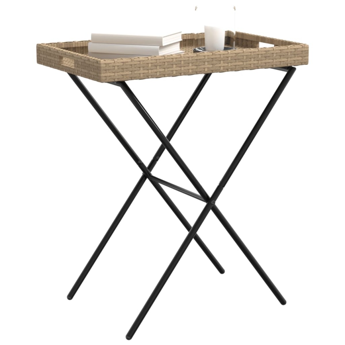 vidaXL Τραπέζι Δίσκος Πτυσσόμενο Μπεζ 65x40x75 εκ. Συνθετικό Ρατάν