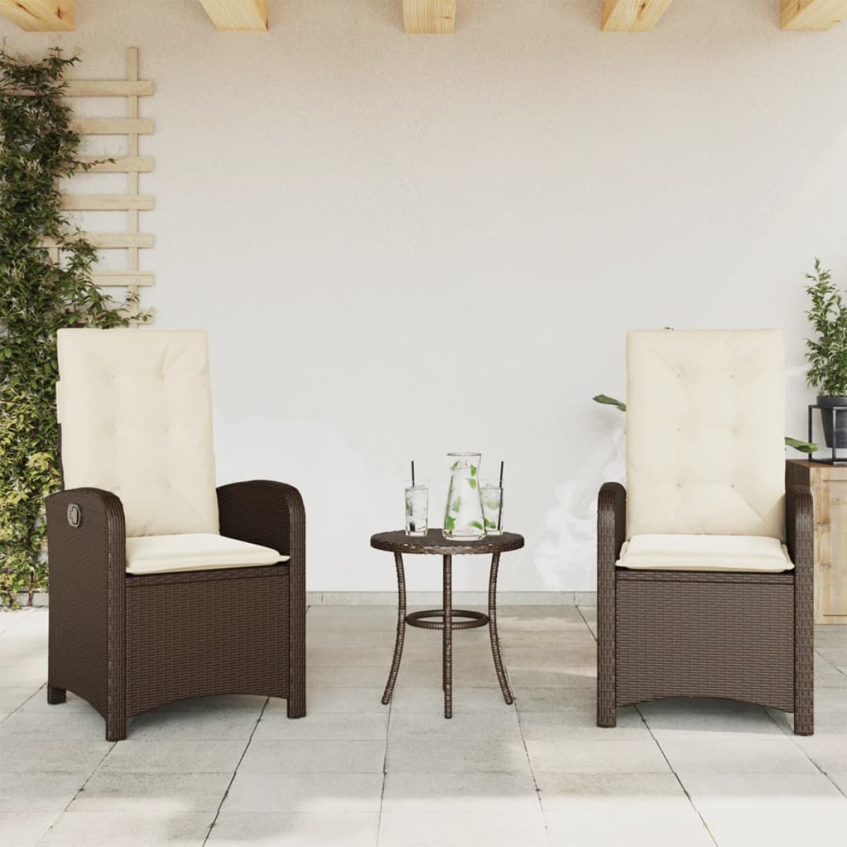 vidaXL Σετ Επίπλων Bistro 3 τεμ. Καφέ Συνθετ. Ρατάν με Μαξιλάρια