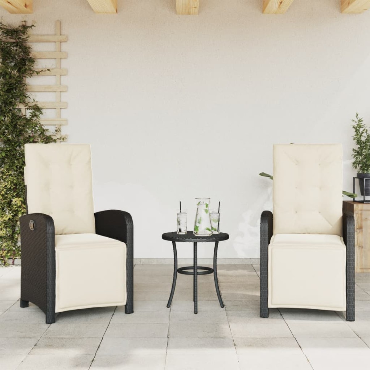 vidaXL Σετ Επίπλων Bistro 3 τεμ. Μαύρο Συνθετ. Ρατάν με Μαξιλάρια
