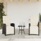 vidaXL Σετ Επίπλων Bistro 3 τεμ. Μαύρο Συνθετ. Ρατάν με Μαξιλάρια