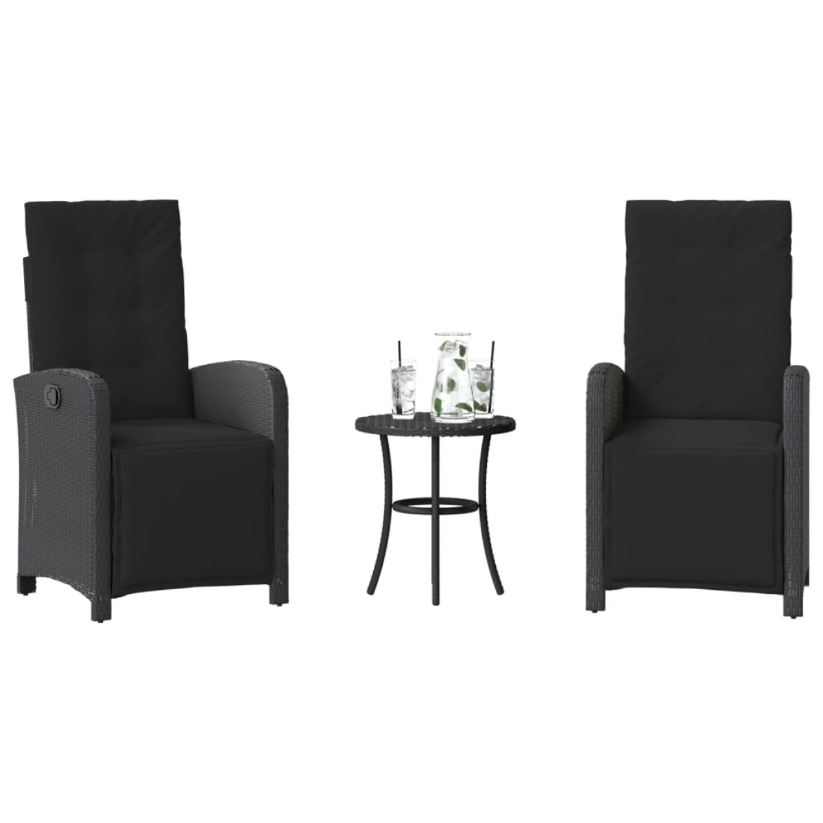 vidaXL Σετ Επίπλων Bistro 3 τεμ. Μαύρο Συνθετ. Ρατάν με Μαξιλάρια
