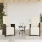 vidaXL Σετ Επίπλων Bistro 3 τεμ. Καφέ Συνθετικό Ρατάν με Μαξιλάρια