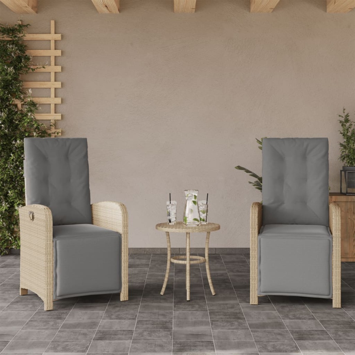 vidaXL Σετ Επίπλων Bistro 3 τεμ. Μικτό Μπεζ Συνθ. Ρατάν με Μαξιλάρια