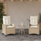 vidaXL Σετ Επίπλων Bistro 3 τεμ. Μπεζ Συνθετικό Ρατάν με Μαξιλάρια