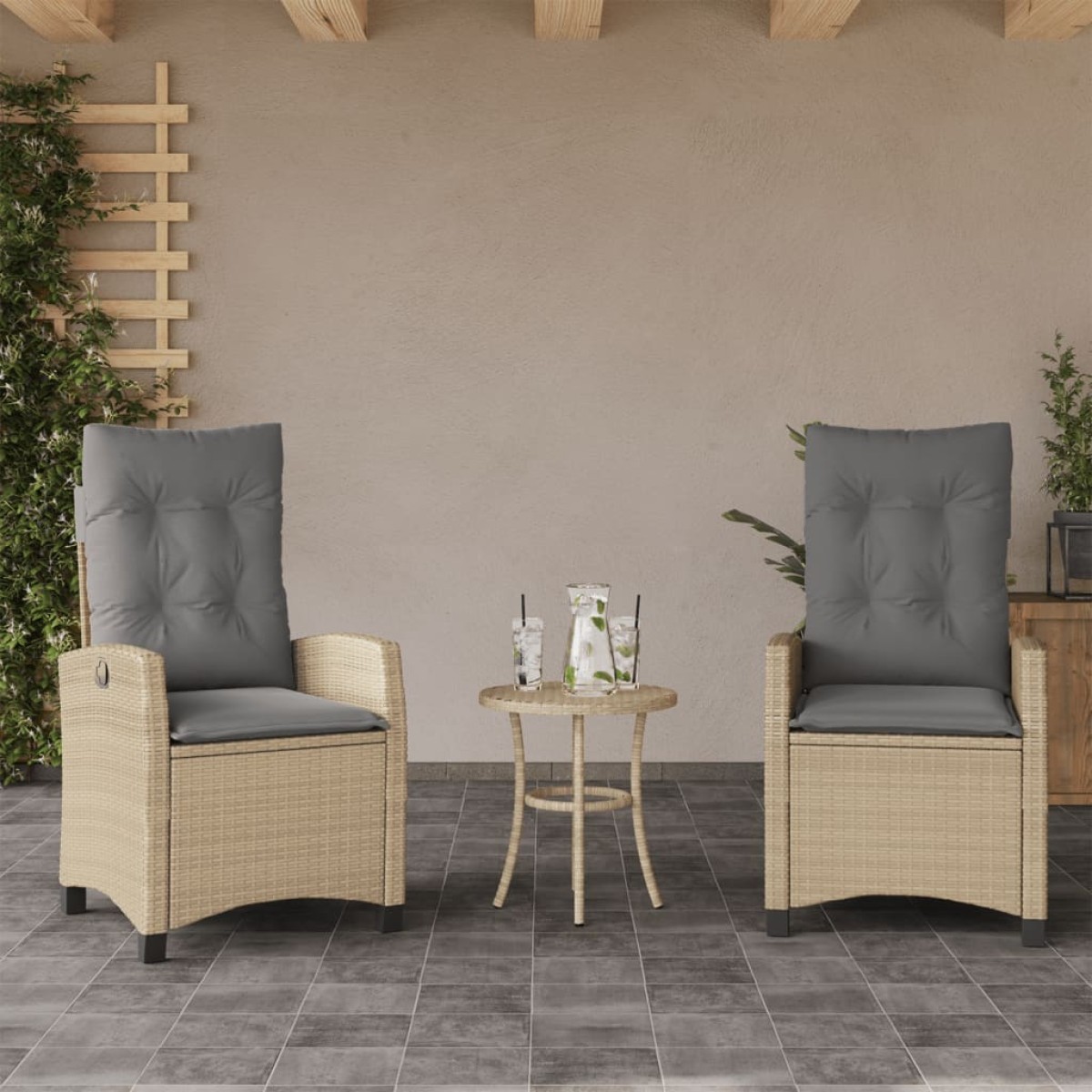 vidaXL Σετ Επίπλων Bistro 3 τεμ. Μικτό Μπεζ Συνθ. Ρατάν με Μαξιλάρια