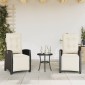 vidaXL Σετ Επίπλων Bistro 3 τεμ. Μαύρο Συνθετ. Ρατάν με Μαξιλάρια