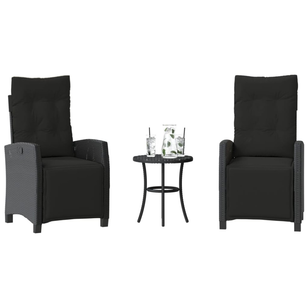 vidaXL Σετ Επίπλων Bistro 3 τεμ. Μαύρο Συνθετ. Ρατάν με Μαξιλάρια