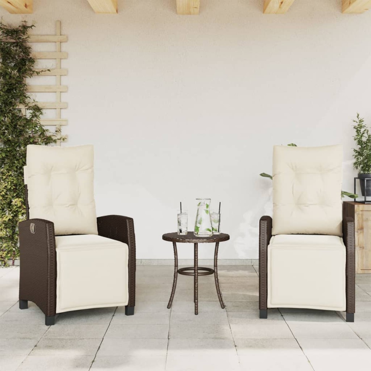 vidaXL Σετ Επίπλων Bistro 3 τεμ. Καφέ Συνθετικό Ρατάν με Μαξιλάρια
