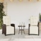 vidaXL Σετ Επίπλων Bistro 3 τεμ. Καφέ Συνθετικό Ρατάν με Μαξιλάρια