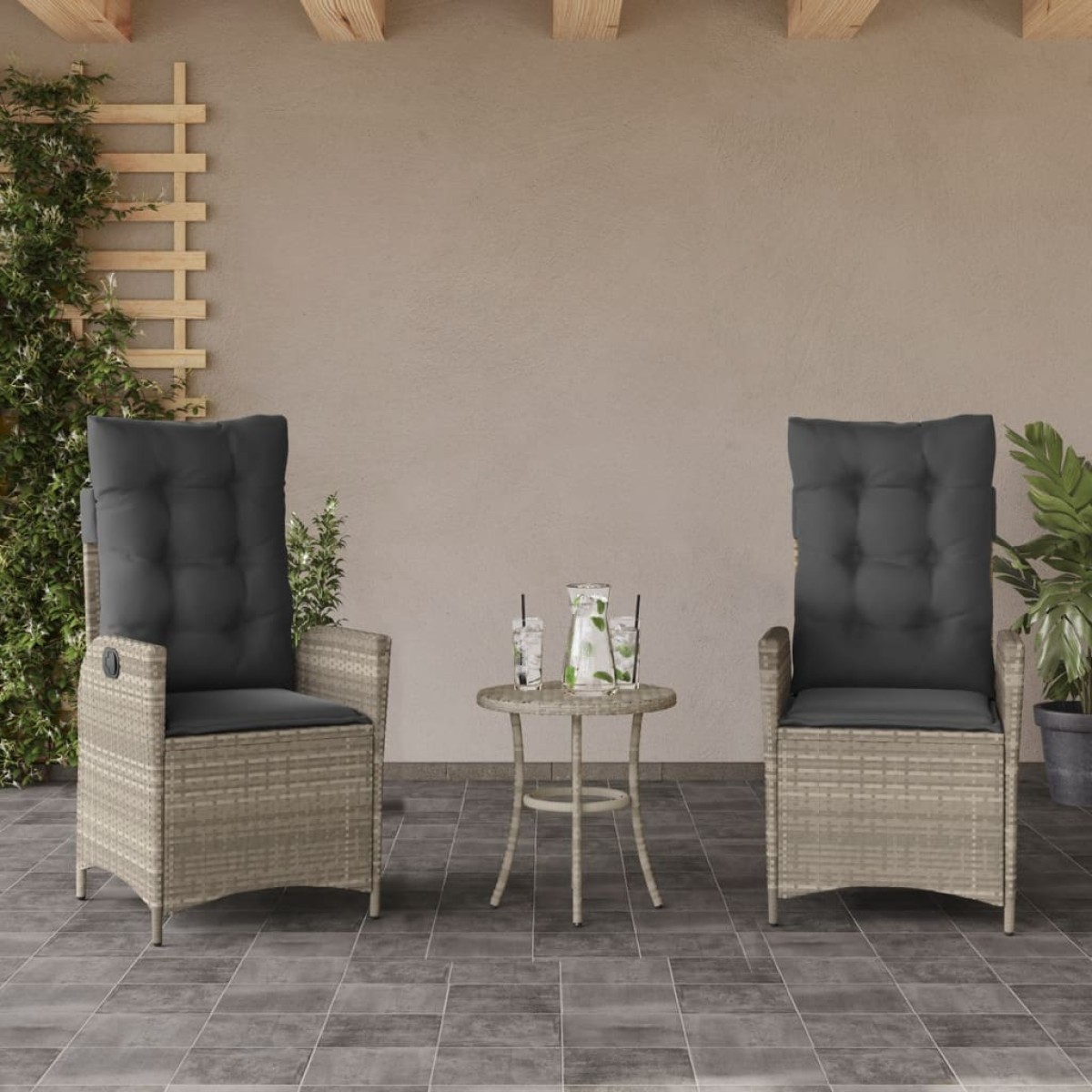 vidaXL Σετ Επίπλων Bistro 3 τεμ. Αν. Γκρι Συνθετικό Ρατάν με Μαξιλάρια