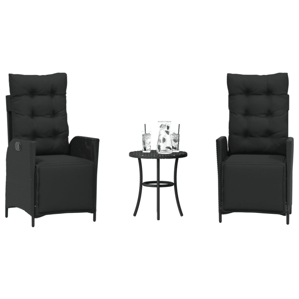 vidaXL Σετ Επίπλων Bistro 3 τεμ. Μαύρο Συνθετ. Ρατάν με Μαξιλάρια