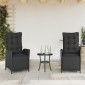 vidaXL Σετ Επίπλων Bistro 3 τεμ. Μαύρο Συνθετ. Ρατάν με Μαξιλάρια