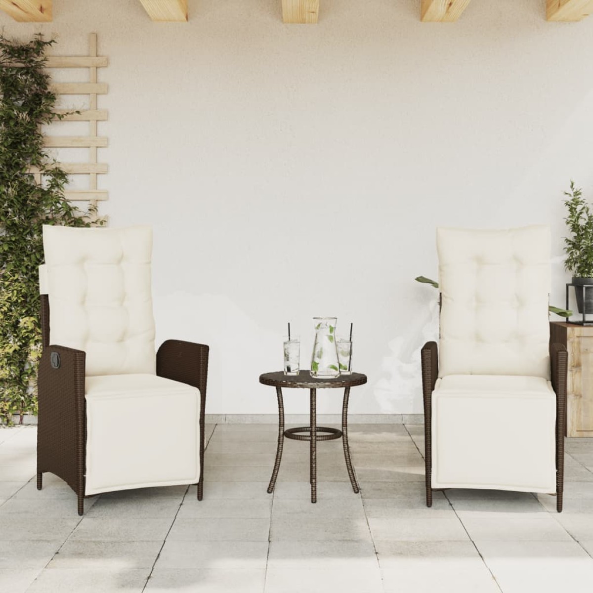vidaXL Σετ Επίπλων Bistro 3 τεμ. Καφέ Συνθετικό Ρατάν με Μαξιλάρια